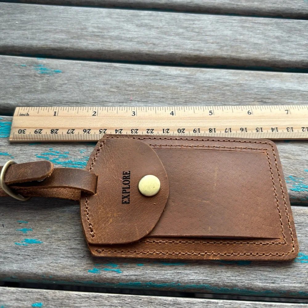 Leather Luggage Tag - Engraved with “EXPLORE” - NEW